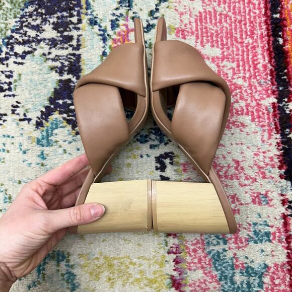 Qupid Brown Faux Leather Minimalist Crossover Heeled Sandal Heels 9 - Picture 7 of 8